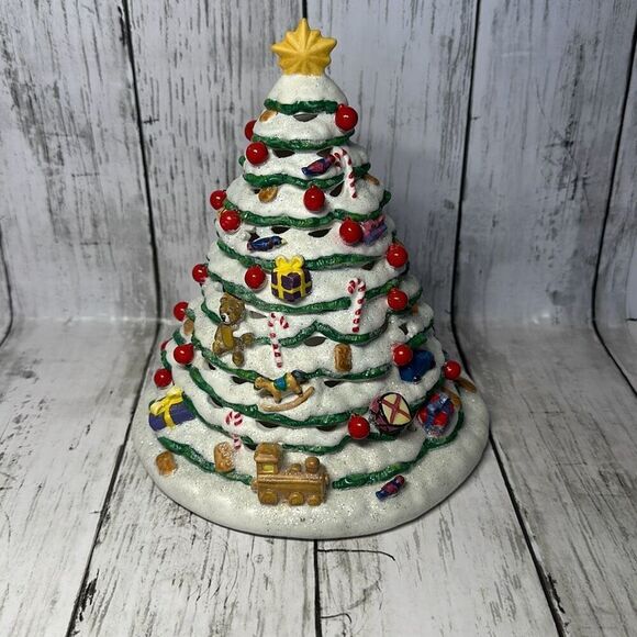 PartyLite Ceramic Christmas Market Evergreen Tree Candle Holder 8.5" P8656 - Picture 1 of 7